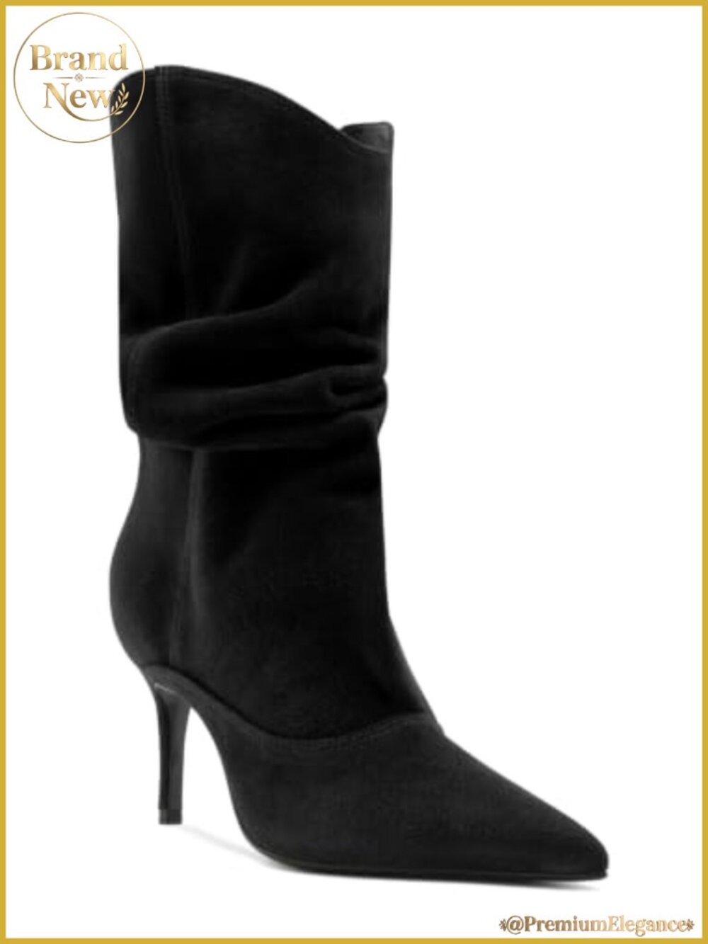 Women's Faux Suede Slouch Mid Calf High Heel Pointed Toe Booties